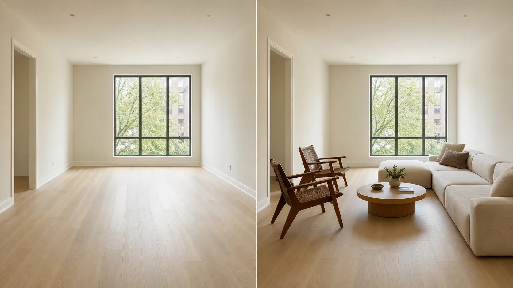 Before and after comparison of a demo room